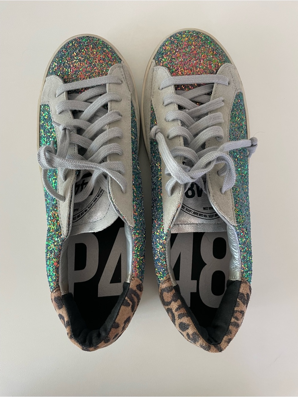 P448 Glitter Sneakers with Leopard Accent